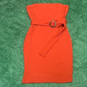 Iris Strapless Orange Dress with Belt